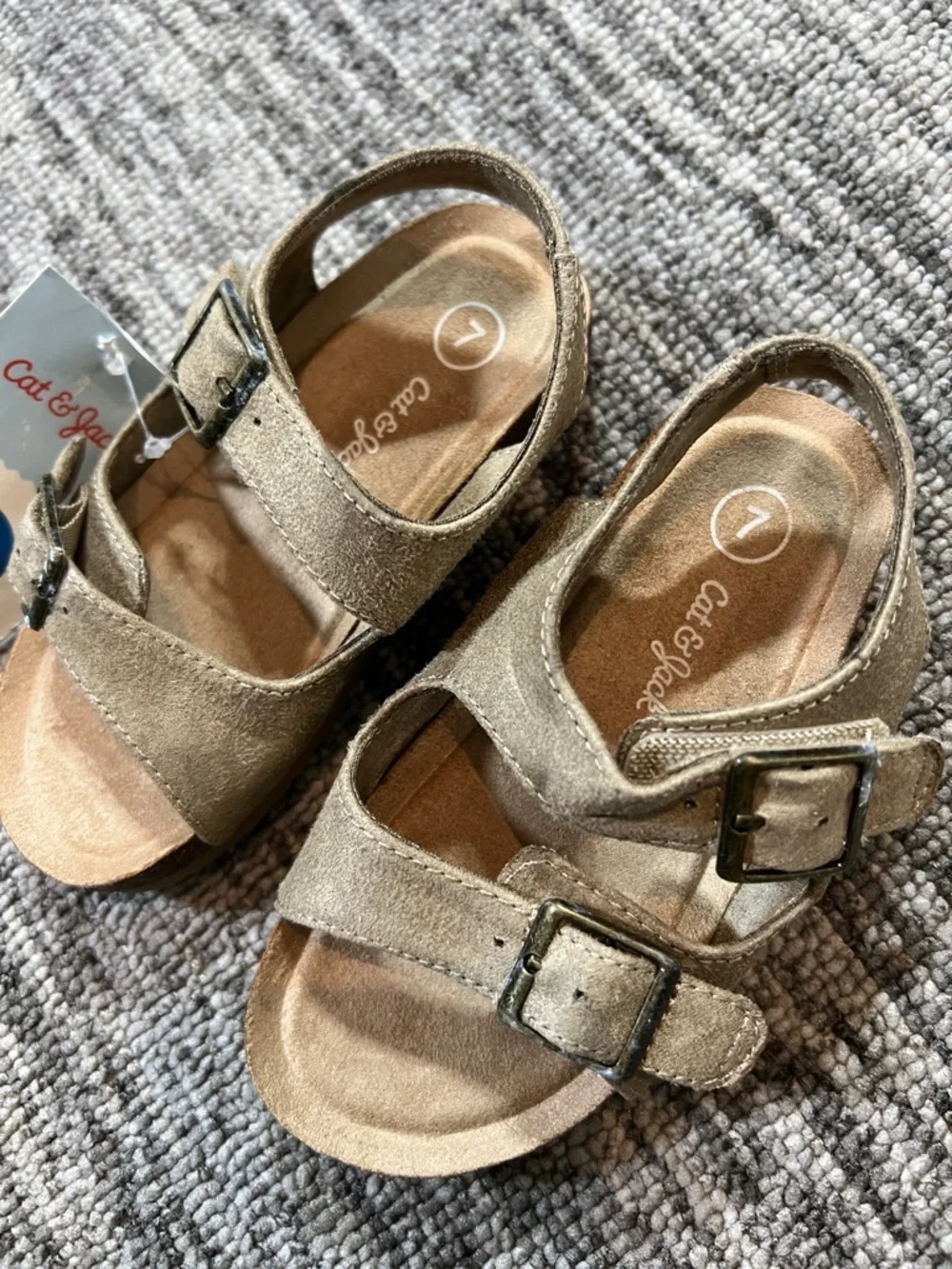 Cat & Jack Kids' Tan Suede Double Buckle Sandals Size 7